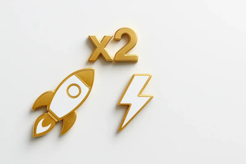 Gold and white instant game icons with rocket and lightning bolts