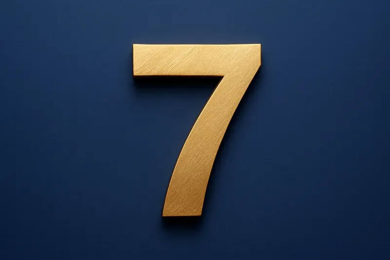 Single large golden seven symbol on cream background with soft shadow